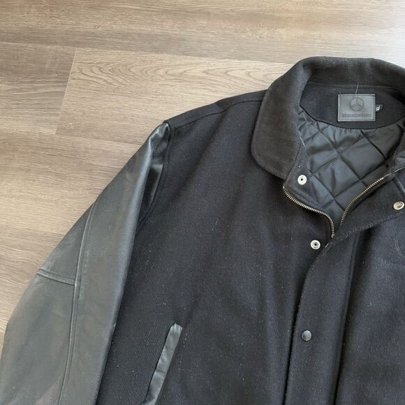 Vintage Mercedes Benz Men's SZ XL Black Varsity Jacket Wool Leather HTF - Picture 3 of 9